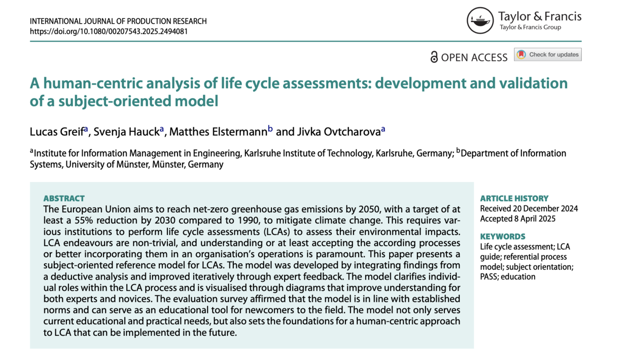 IMI Artikel: Menschzentrierte Analyse von Lebenszyklusbewertungen, Modellentwicklung und Validierung.