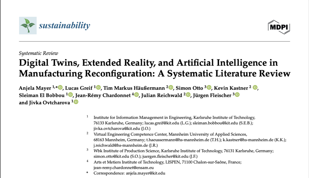 Cover page of a systematic review on digital twins in manufacturing from MDPI Sustainability.